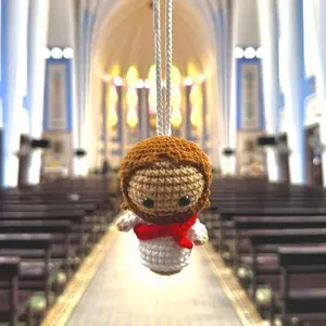 Handmade Crochet Car Rearview Mirror Hanging Ornament, Cute Jesus Car Interior Decoration, Car Rearview Mirror Pendant, Car Accessories