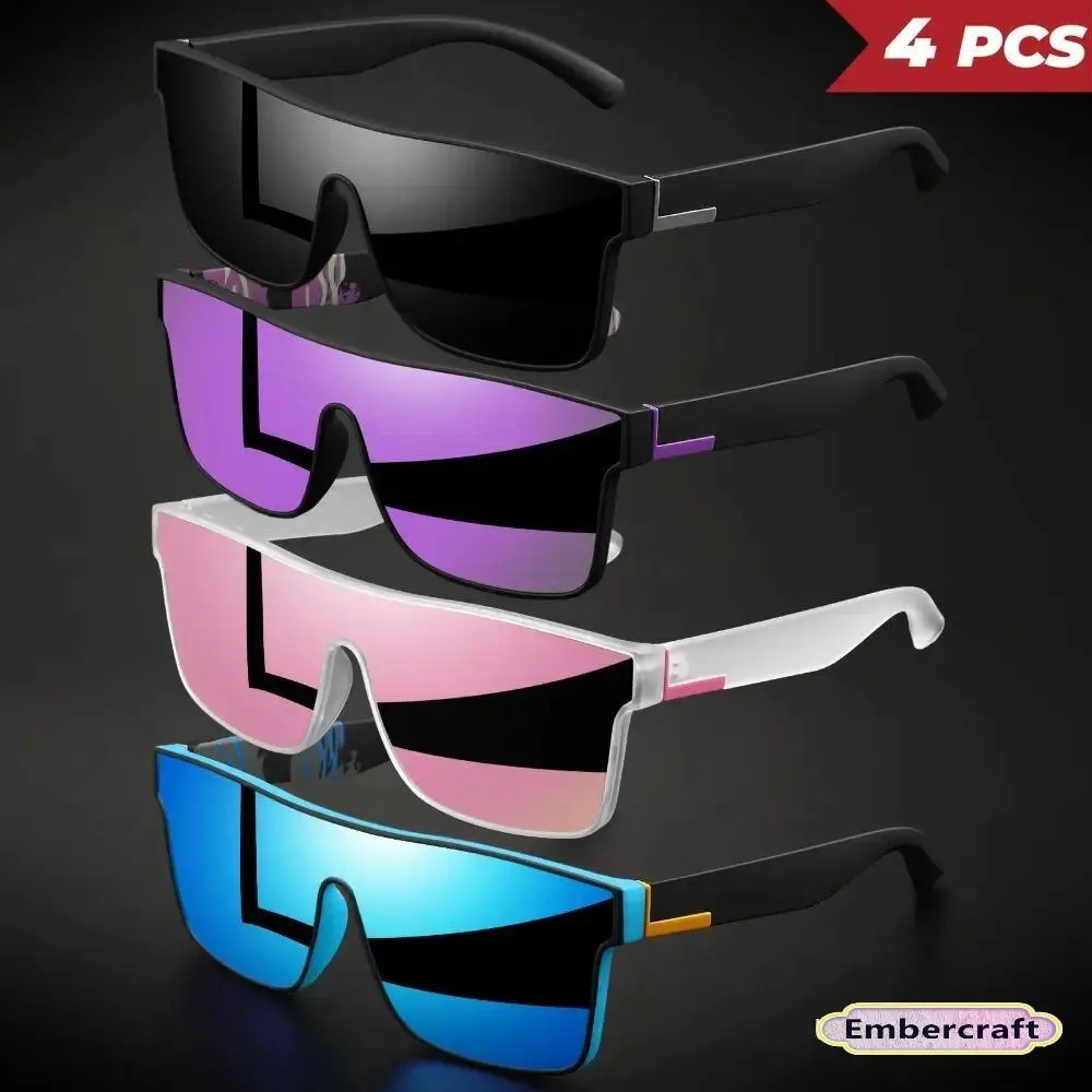 Y2K Shield Sunglasses 4 Pack, Polarized UV400 Sport Shades for Men & Women, Trendy Wraparound Glasses for Cycling, Festival, Driving & Outdoor Streetwear Looks