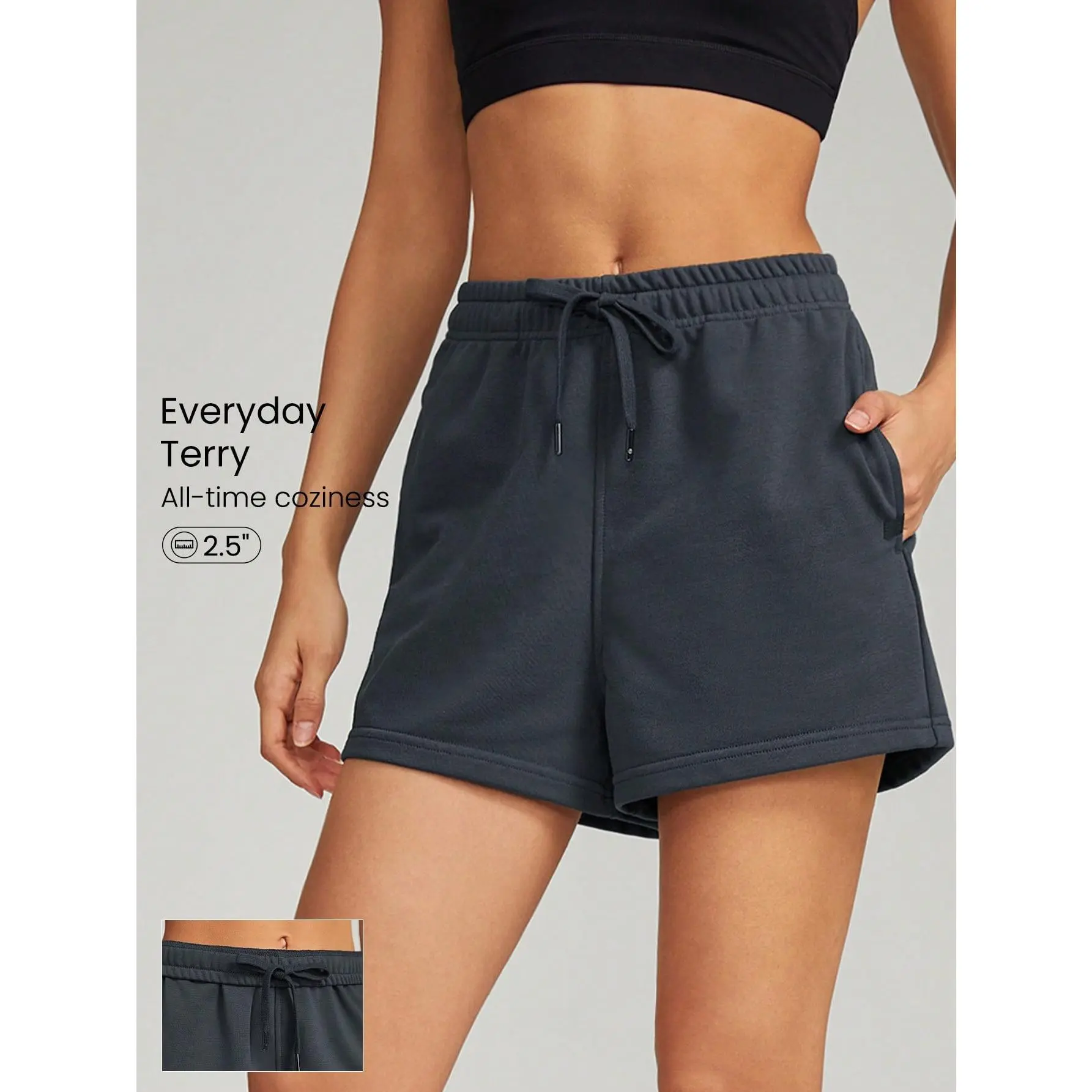 GLOWMODE 2.5" Everyday Terry Foldable High-Waist Drawstring Shorts Pocket Daily Casual Summer