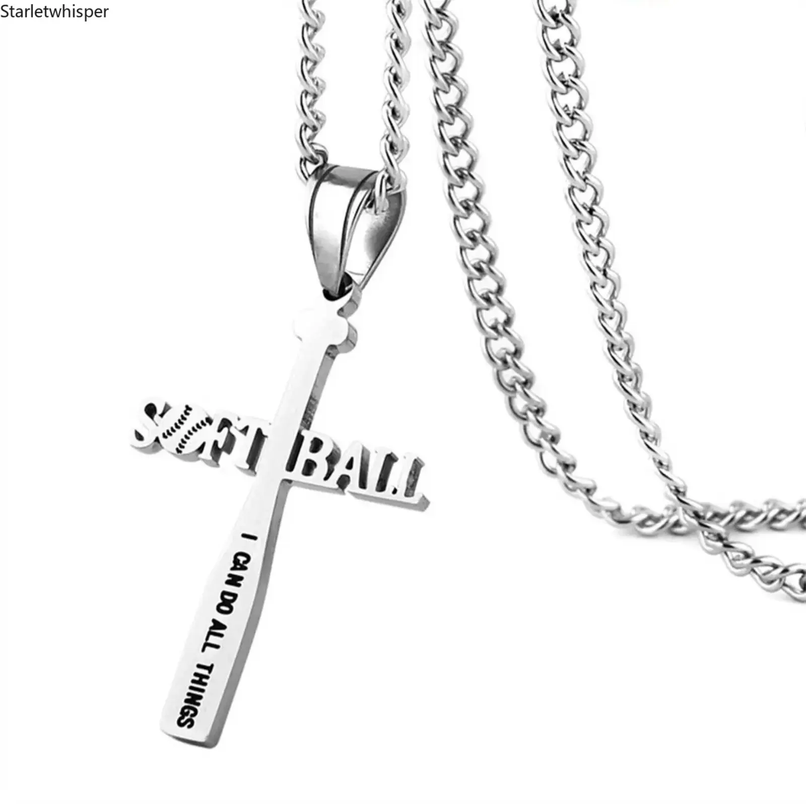 Softball Bat & Cross Pendant Necklace, Stainless Steel Cuban Cross Charm Jewelry, Trendy Minimalist Accessory, Exquisite All-match Decor for Daily Outfits, Party Styling and Birthday Holiday Gifts for Men & Women