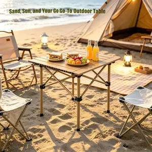Adjustable-height folding picnic table, portable roll-up folding table, suitable for outdoor camping, cooking, picnics, boating, and travel