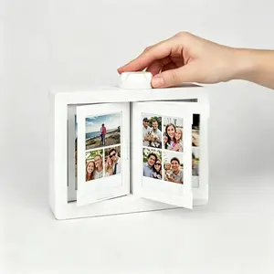 3-Inch Rotating Flip Photo Frame, Seamless 360° Rotating Desktop Photo Album Holder, 24 Photos Display Stand for Polaroid Instax Mini, Knob-Driven Interactive Picture Frame, Ideal for Family Home Decor & Gifting, White