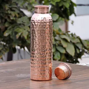 BASIC SUPPLY Hammered Copper Water Bottle - 30 Oz Pure Copper Vessel For Drinking Healthy Water Disposable Drinkware