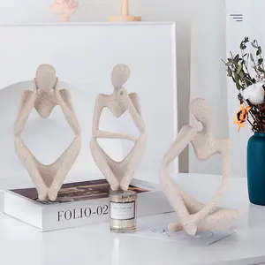 Set of 3 Resin Thinker Figurine - Little Cute Abstract Art Statue Sculpture for Desk & Bookshelf - Decorative Ornament for Bedroom, Living Room, Office & Home Decor - Adorable Unique Birthday, Housewarming & Christmas Gift Idea for Men & Women