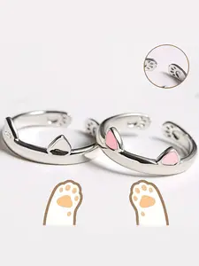 Cat Ear Ring for Women Korean Style Student Simple Creative Trendy Fashion Ring Adjustable Finger Ring, Couple Jewelry Accessory