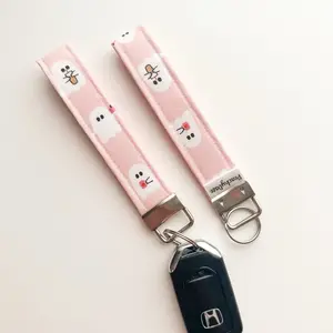 Iced Coffee Ghost Keychain Wristlet, Key fob, Fall Keychain, Halloween Keychain