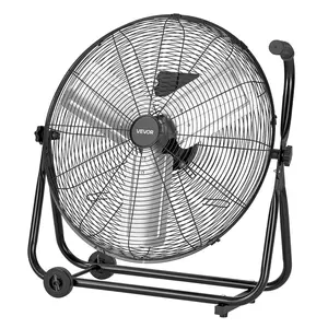【Father's Day Gift】VEVOR 24-Inch Industrial Floor-Standing Pedestal Fan, High Velocity 7500 CFM, Heavy Duty Aluminum Blades, 3-Speed Adjustable Multi-Setting Variable-Speed, 360-Degree Tilt, Ideal for Garage, Warehouse, Black, Adjustable Speeds Fan, 3-Spe