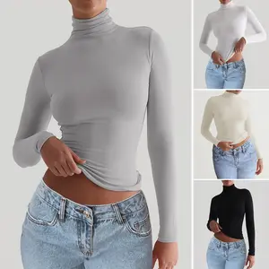 Y2K Slim Turtleneck T-shirt Fashion Casual Long-sleeved Pullover Tight Top Women's Clothing Womenswear Summer Tshirt