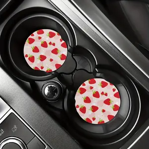 2pcs Strawberry Pattern Water Absorbable Car Cup Holder Coasters, Car Interior Accessories for Women, Cup Coasters for Car & Home Desk, Car Trinkets