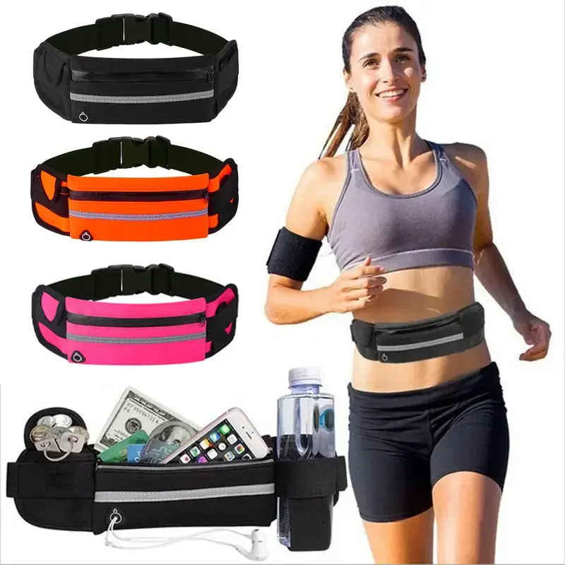 Unisex Adjustable Outdoor Waist Pack - Slim Fit, Lightweight, Water-Resistant, Reflective Design, Zip Storage, Fits 4-7 Inch Phones, Ideal for Running, Hiking, Travel, Commuting, Secure Strap, Adjustable Strap, Adults, Synthetic, Sports
