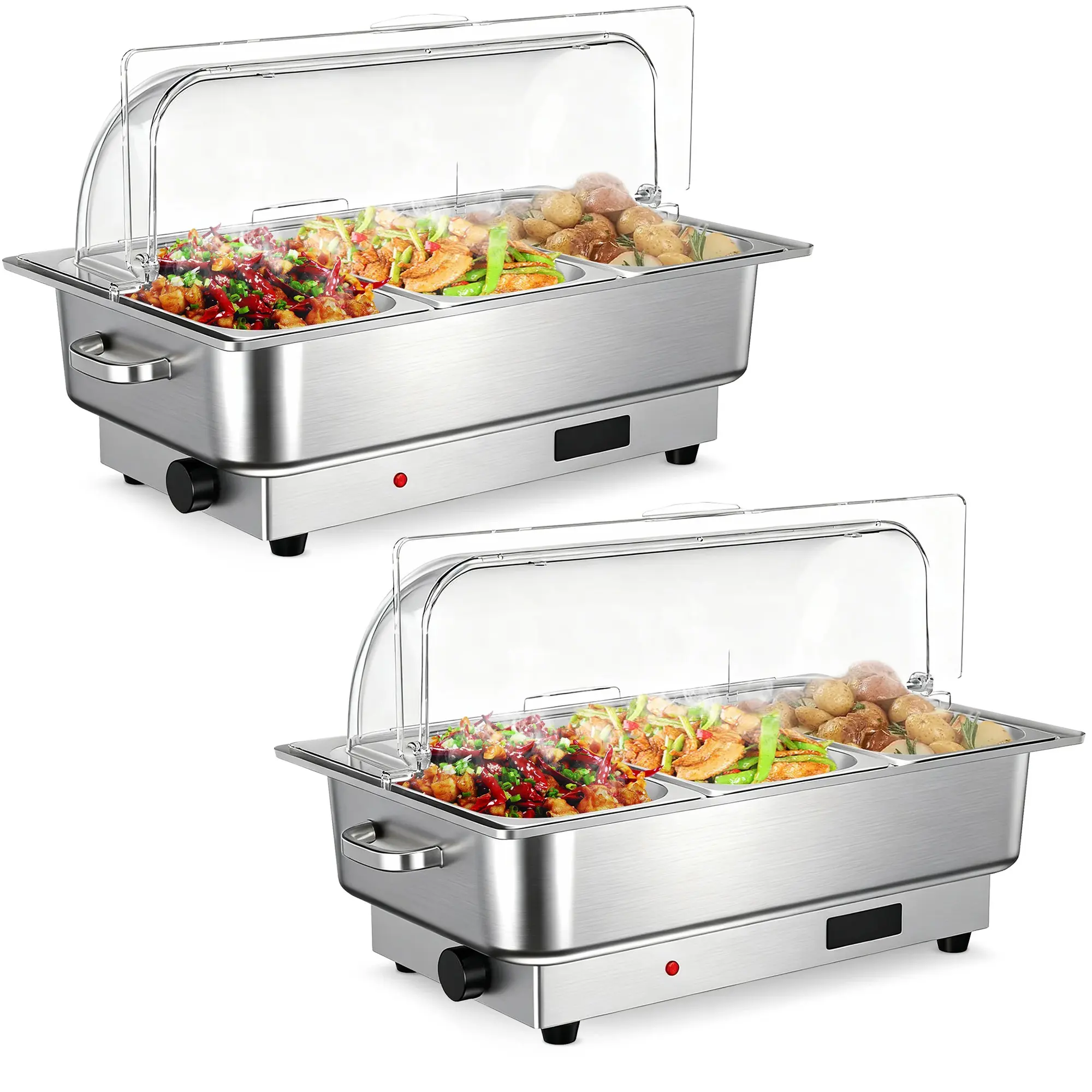 Electric Chafing Dish Buffet Set – 9QT Stainless Steel Food Warmer with 3 Removable Pans – Adjustable Temperature Control – Large Capacity for Home, Party, Wedding, Banquet – 2 Packs