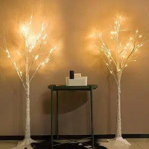 2-Pack 4FT Lighted Birch Tree (Higher Size & Floor Standing), Birch Christmas Tree for Indoor & Outdoor, Warm White 96 LED Birch Tree Lights for Outdoor Christmas Decorations Indoor Home Thanksgiving
