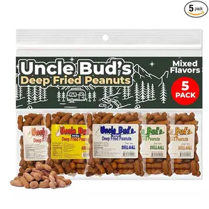 Uncle Bud's Deep Fried Peanuts In Shell (5 Pack) | Shelled Peanuts Individual Packs Include Cajun, Garlic, Hot, Old Bay, Bacon BBQ, Salted | Crunchy, Flavored Nuts in Shell | Shelled Nuts Snack Mix