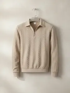 Men's spring-autumn knitted quarter-zip sweater with retro Polo design, featuring versatile texture, suitable for daily casual and light business occasions.