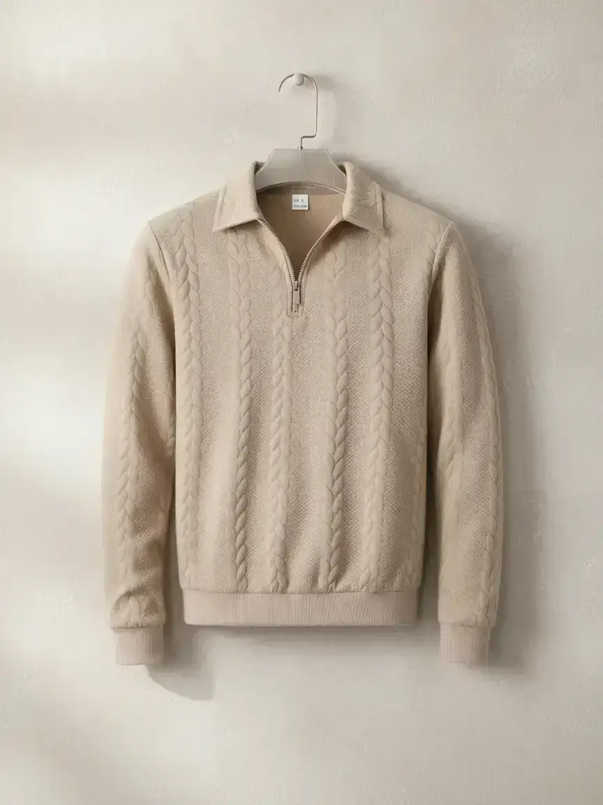 Men's spring-autumn knitted Long Sleeve quarter-zip sweater with vintage retro Classic Polo design, featuring textured versatile texture, suitable for daily casual and light business occasions, Knitwear