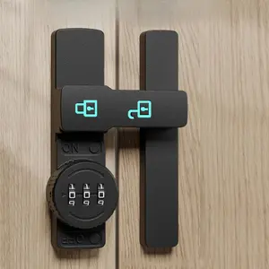 Password Door Lock and Deadbolt, 180 Degree Sliding French Barn Door Lock with 3-Digit Combination Lock Luminous Sign, Gate Garage Shed Window Lock Bolt No Key Door Security Lock Bathroom Bedroom Cabinet