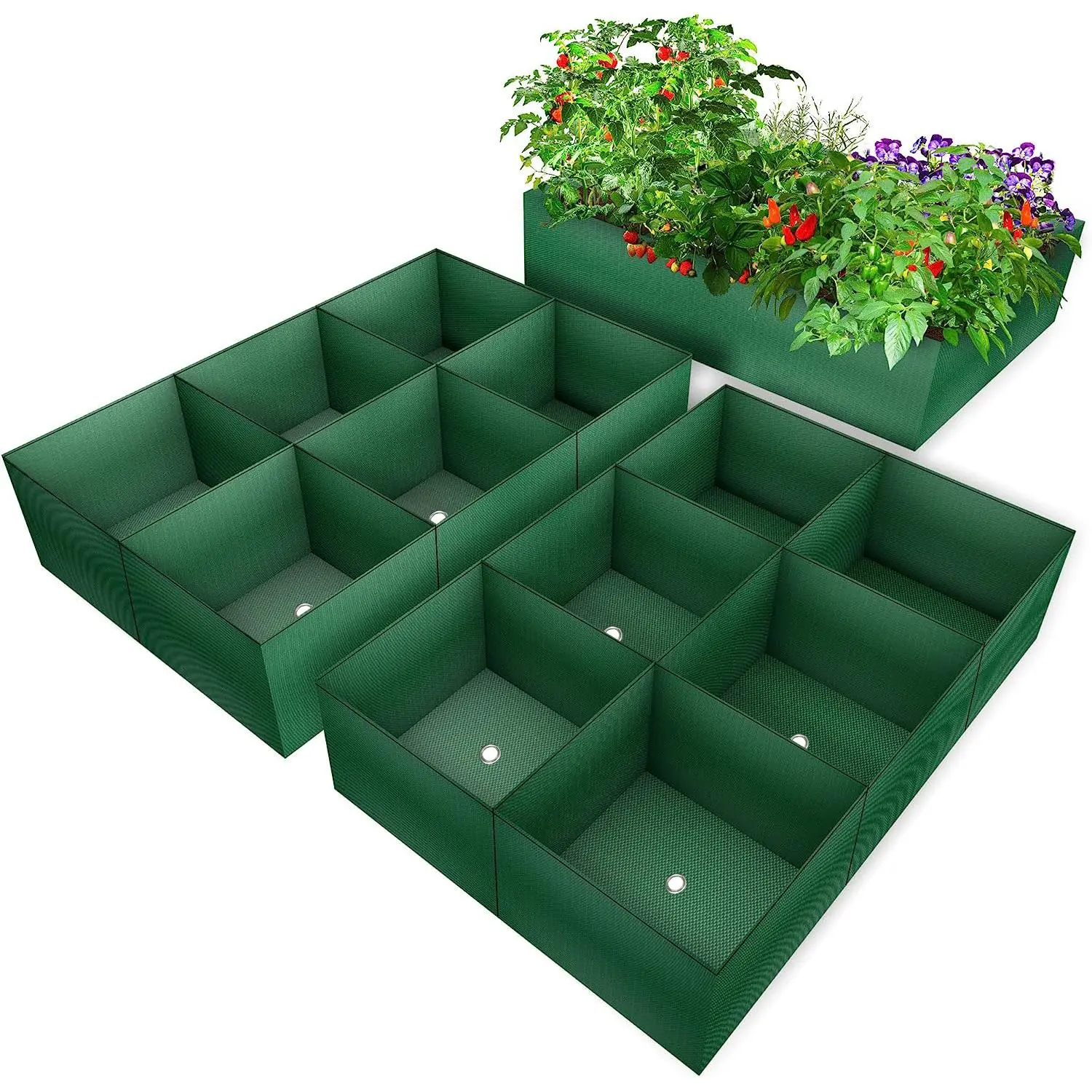 35 Gallon Garden Planting Growing Bag Gardening Tool, 2 Counts Rectangular Garden Planting Bag with 6 Grids and Drainage Holes, Portable Garden Planters, Planter Bags, Outdoor Flower and Fruit Fabric Pot