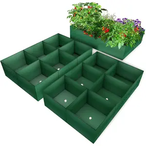 35 Gallon Garden Planting Growing Bag Gardening Tool, 2 Counts Modern Design Rectangular Garden Planting Bag with 6 Grids and Drainage Holes, Vegetable Seeder, Portable Garden Planters, Outdoor Flower and Fruit Fabric Pot