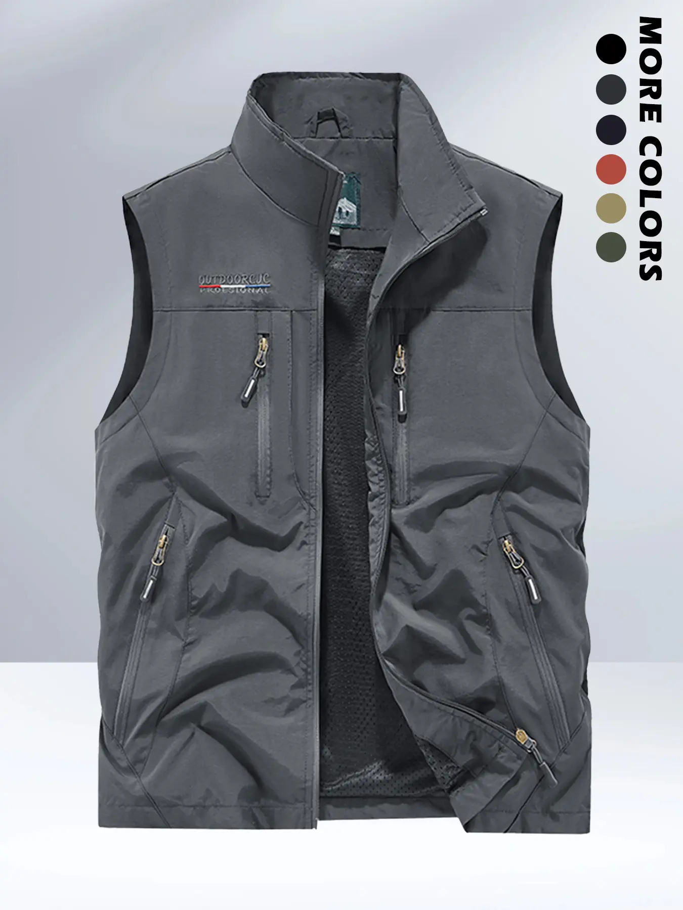 Men’s Solid Zip-Up Athletic Waistcoat - Regular Fit, Lightweight Casual Activewear Sportswear, Pockets, Outdoor Sleeveless Outerwear for Golf, Running, Summer Menswear Tops