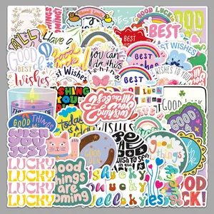 50Pcs Durable Self-Adhesive Waterproof Vinyl PVC Aesthetic Good Luck Stickers - Personalized Motivational Art Decals for Kids, Cellphone Handheld Device Accessories Ideal for Casing Rewards & Reminders