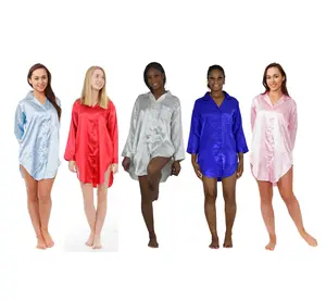Up2date Fashion Poly Satin Night Shirts for Women Sizes S-XL Classic Style NS-11 Sky Blue Long Sleeve Sleepwear