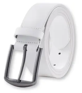 KM Legend mens Leather Dress Belt for Work Business and Casual(White)