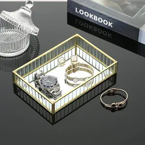 Jewelry Storage Trays, Cosmetics Storage Tray, Makeup Vanity Mirror, Glass Bathroom Tray, Key Tray, Multifunctional Decorative Tray Storage for Jewelry, Keys, Watches, Rings, Earrings, Modern Mirror