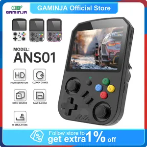 GAMINJA YLW New Open Source 3.5inch Portable Handheld Game Player Retro Game Console Gaming Box for PS1 Protection Ans01A Transparently Black HD 12000+ Games Save & Load 19 Emulators