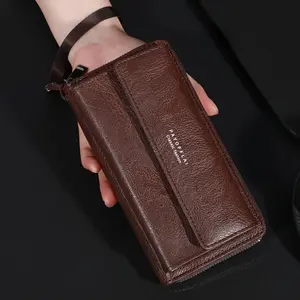 Men's Business Fashion Wallet, Made of PU Leather, Features Long Double-layer Zipper Closure Design, Buckle Flip Cover, and Bank Card Slots - Professional Wallet Suitable for Credit Cards and Cash Storage, Designed for Meetings and Business Trips