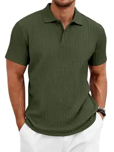 Men's British Style Navy Knitted Polo Shirt, Jacquard Texture, Slim Fit, High Elasticity, Comfortable Daily Wear, Summer Top