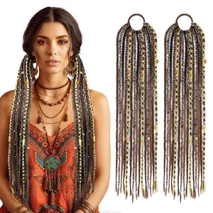 Boho Braided Ponytail Extension with Hair Tie, 24" Long Viking Dreadlock Beads Ponytail Hand-braided Braids Hair Extensions Lightweight Natural Synthetic Hairpiece for Festival Cosplay Blonde