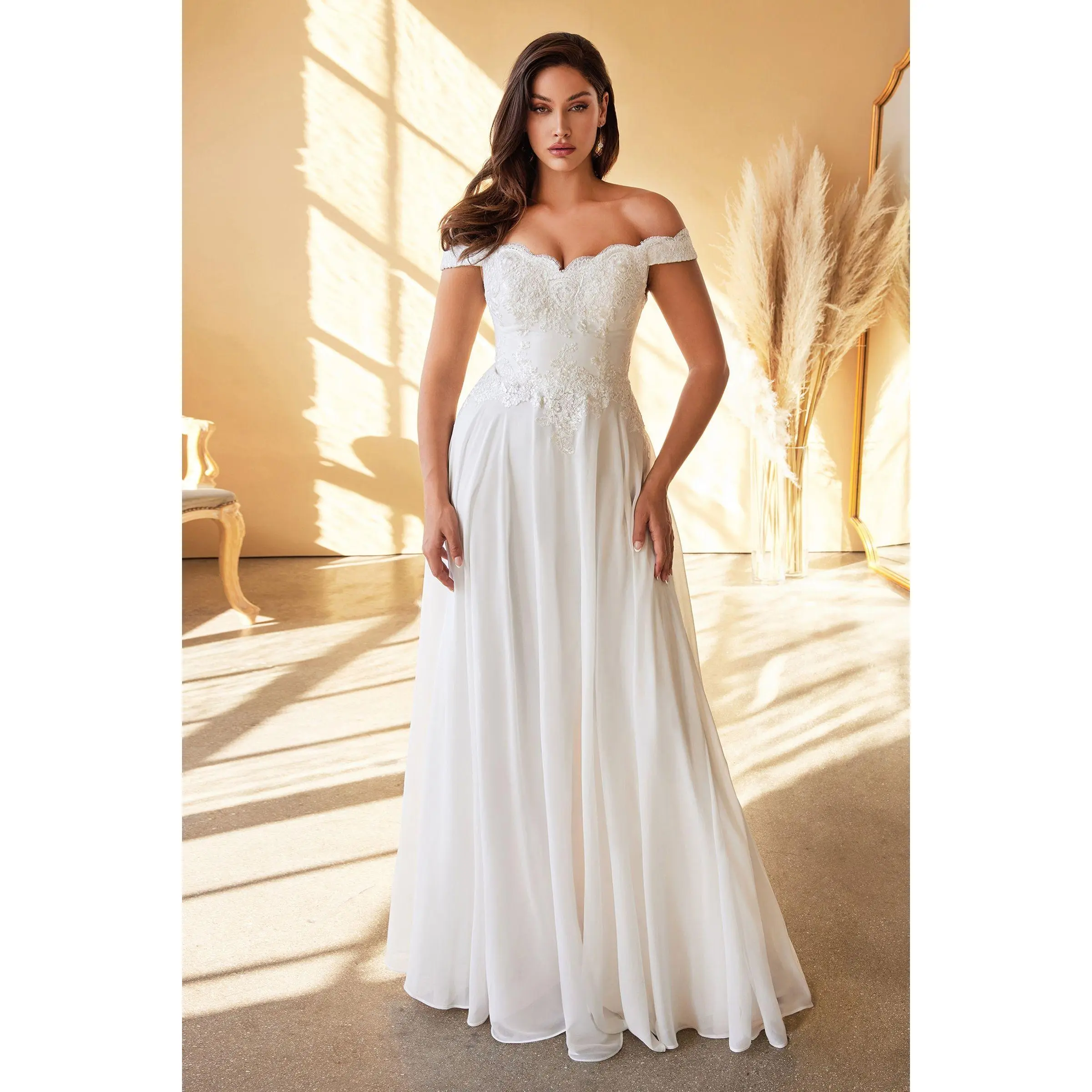 Off The Shoulder Bridal Gown By Cinderella Divine -7258W
