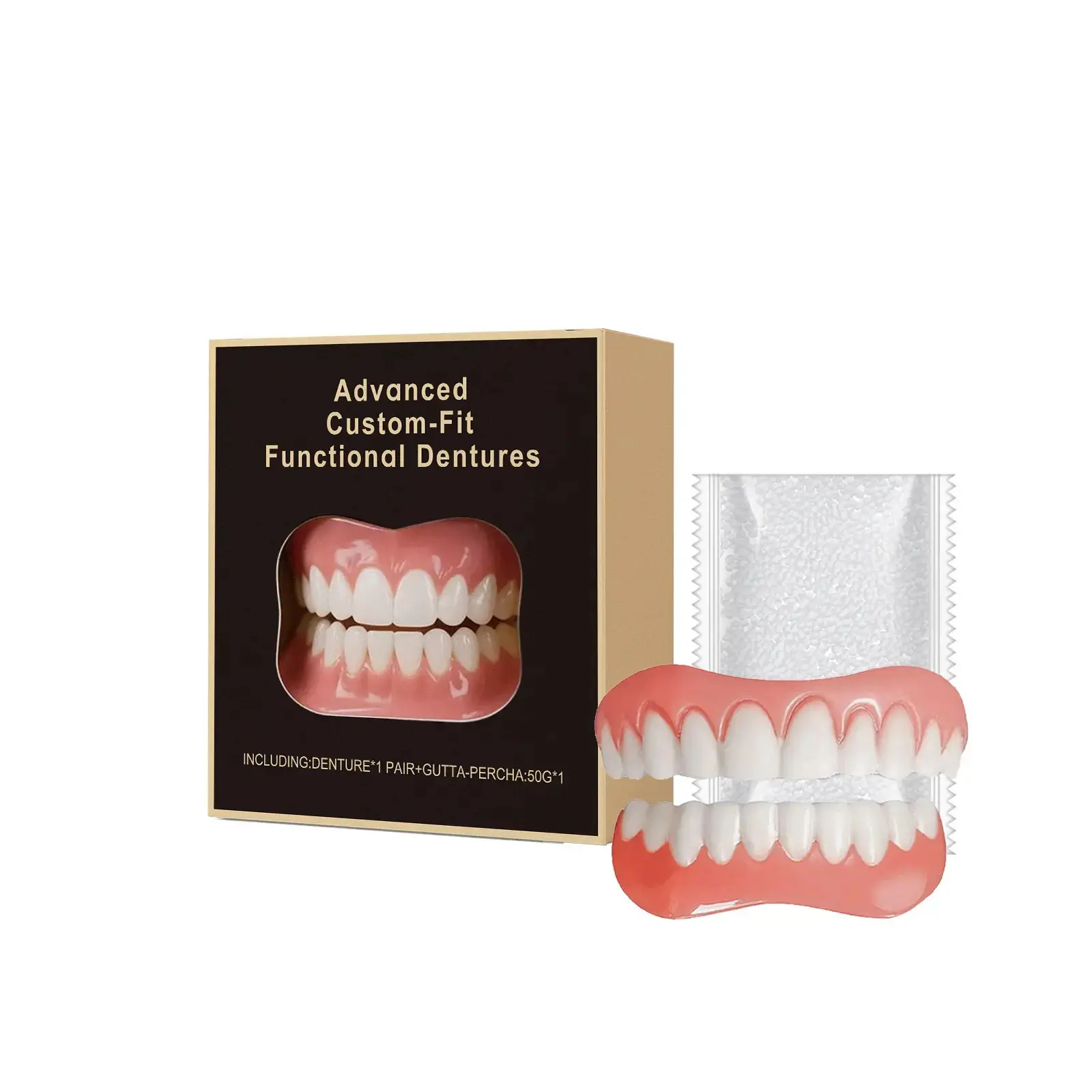 Unisex Denture Modification & Care Kit - 50g(2.26oz) Non-Invasive Resin Dental Prosthesis, Upper-Lower Covers, Strong-Hold Adhesive, Lightweight Travel-Size Sports Protective Gear Accessory, Cosmetic Gap Coverage, Easy-to-Clean, Daily Use, Confidence, 2