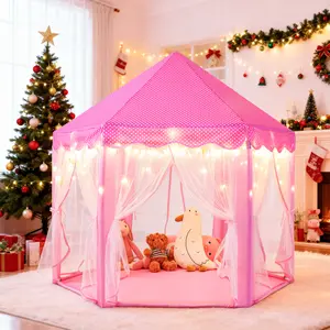 Sumbababy Princess Castle Tent for Girls Kids Play Tent Hexagon Playhouse with Fairy Star Lights for Girl Toys Indoor Outdoor Game Fun Perfect Chirstmas Gifts for Children or Toddlers