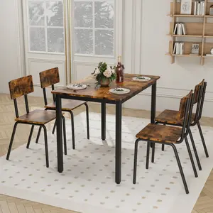 [Bellemave]5-Piece Dining Table Set with 4 Chairs, 43" Kitchen Table & Chairs Set for 4, Dining Room Table with Metal Frame & MDF Board, Perfect for Small Space, Easy Clean