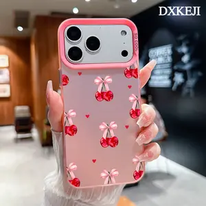 Cherry Cherries Bow Trending Pattern Phone Case for iPhone 17 16 Pro Max 15 Plus 14 13 12 11 Air Plus Shockproof Anti-Scratch Durable PC Back Protective Cover Cellphone Casing