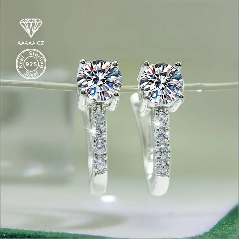 2.3g 925 Silver Fren Chstyle Elegant 5A CZ Mosaic Earrings, , For Women, Birthday, Valentine'S Day, Christmas, Halloween, New Year, Daily Wear, Party, Wedding, Fashion