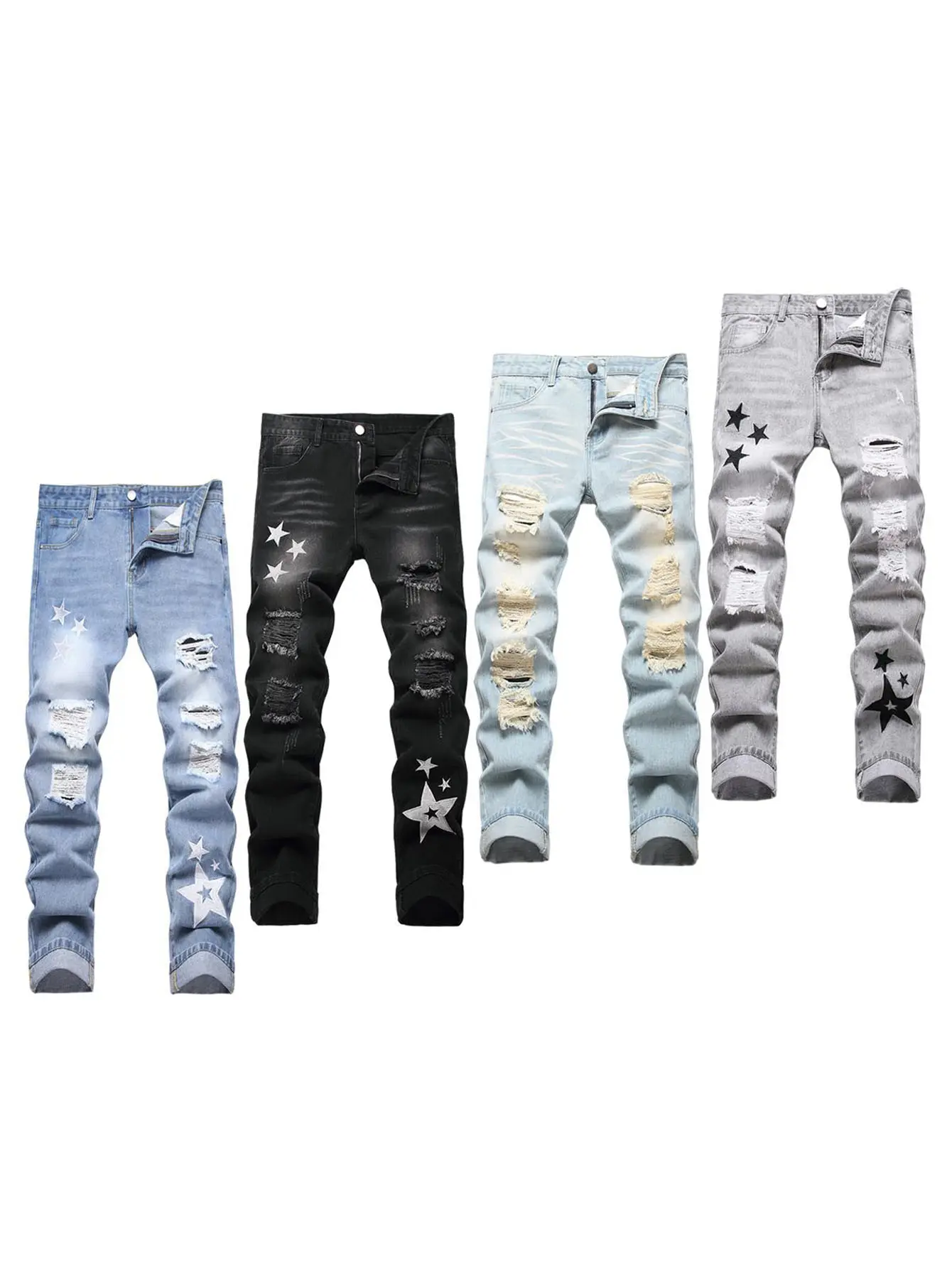 Men's Classic Cotton Distressed Jeans - 4-Season Comfortable Casual Pants with Zipper, Durable Fabric, Pockets, Ideal Fathers Day Gift, Fathersdaygift, Menswear, Fashion, Outdoor, Denim, Outfits, Black Jeans, Halloween, Christmas, Embroidery, Buttons, Men