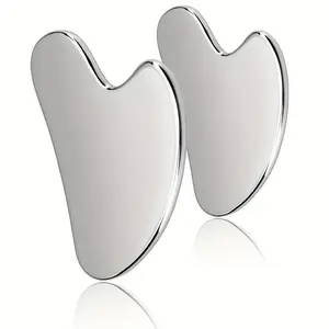 (1 piece) Stainless steel gua sha facial tool, metal gua sha tool for face and body, used for jawline shaping, double chin reduction, de-puffing, lymphatic drainage massage, and skincare gift (silver)