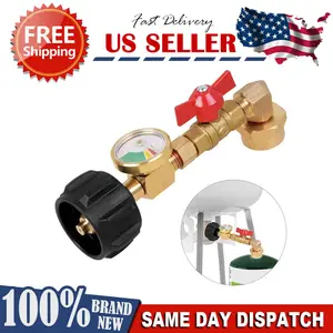 1lb to 20lb Propane Tank Refill Adapter with Gauge and On-Off Control Valve, Safe Transfer Fitting for BBQ Grill, Camping & RV Use