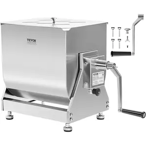 Father's Day Gift VEVOR Manual Meat Mixer, 15 Pound Capacity Tilt Tank Meat Mixer, Stainless Steel Meat Processing Equipment, Sausage Mixer Machine with Lid and Handle, Ground Beef Hand Mixer, Silver