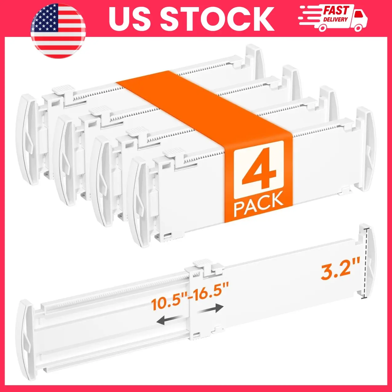 Drawer Dividers Adjustable Expandable, Dresser Drawer Organizer Separators for Clothes Socks Underwear, Plastic Drawer Organizers with Non Slip Pads for Kitchen Nursery Cabinet Storage, White 4 Pack Home Organization | Modern Kitchen Essentials
