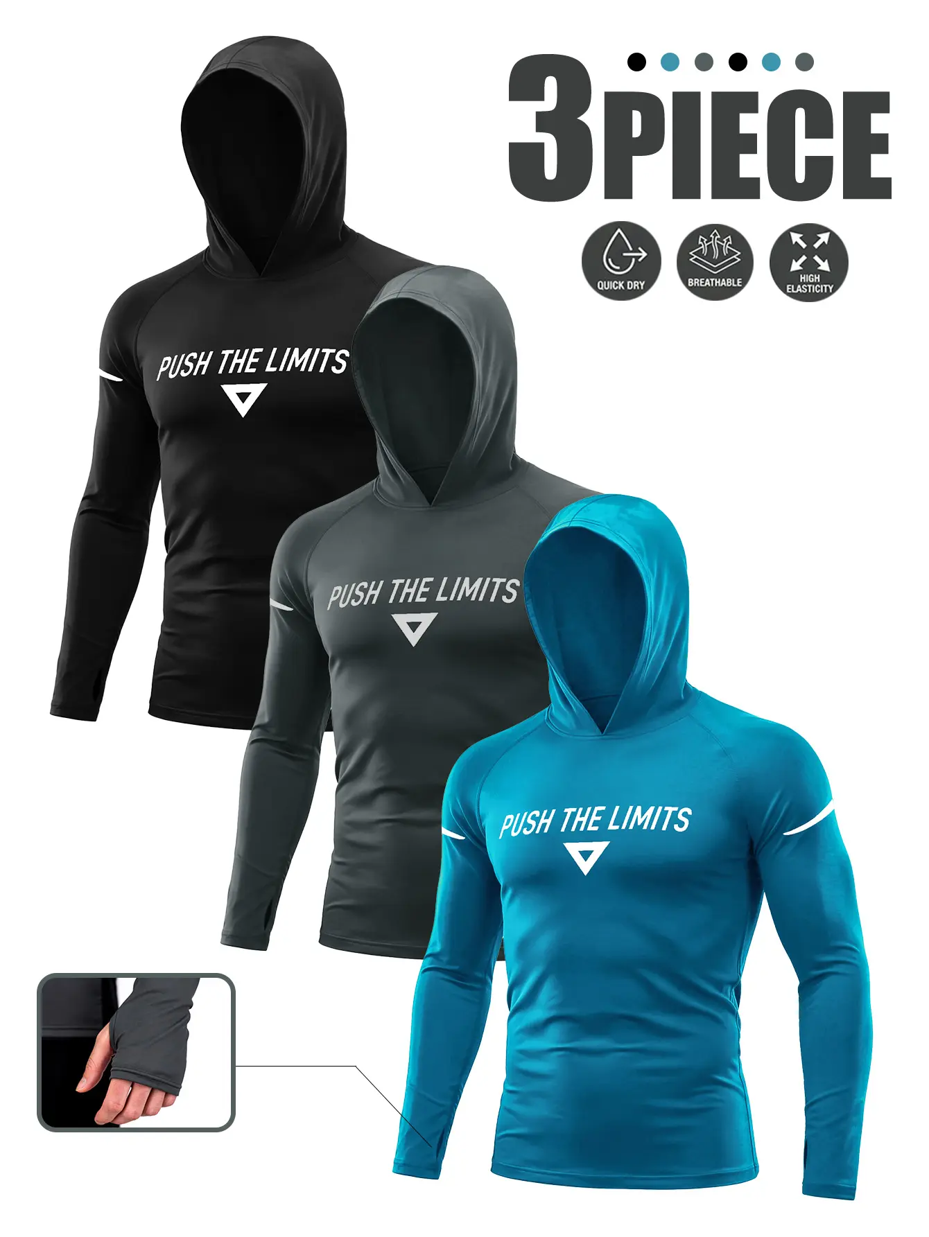 Three-piece set hoodie long-sleeve sweatshirt, sun protection, fishing, swimming, beach, UV protection, quick-drying and lightweight