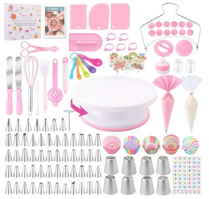 356 cake decoration kit tools, baking accessories with cake turntable, pastry piping bag, suitable for beginners' piping skills, easy to use Professional Cake Decorating Kit