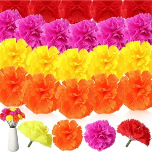 60 Pcs Bulk Artificial Marigold Flowers with Stem |   Day of The Dead/Halloween/Diwali Decor, Mexican Fiesta Backdrop |   Fake Marigolds for DIY Wreath, Garland, Home Decoration(Mixed Colors)