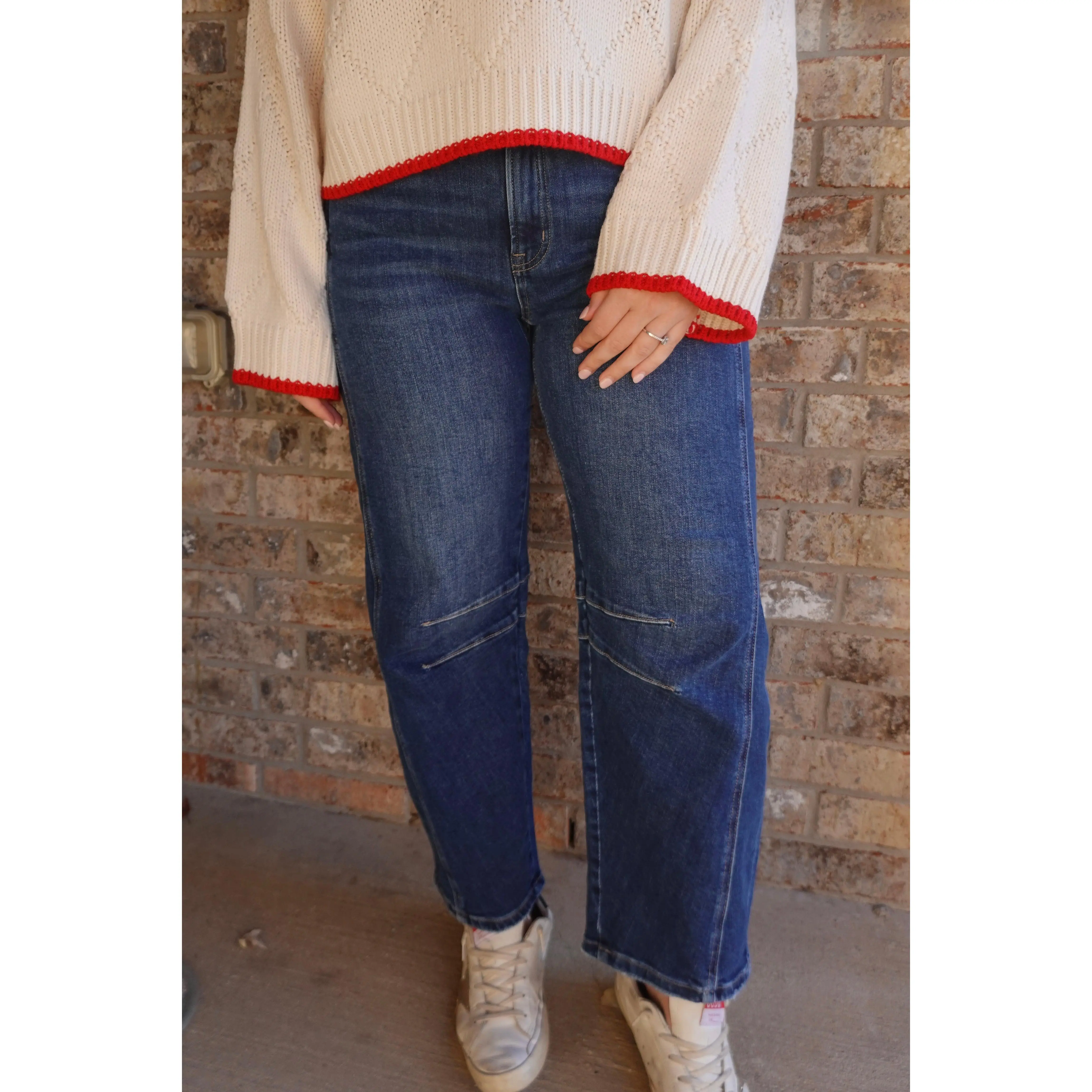 Stretchy Dark Wash Barrel Jeans
