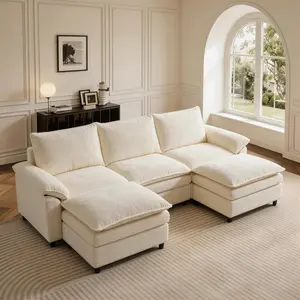 HIPIHOM Modern U-Shaped Cloud Sofa, 3-Seater Modular Sectional with 2 Movable Ottomans, Breathable Chenille Fabric, Extreme Comfort Wrap-Around Couch, Versatile Furniture for Quality Life Families, Minimalist Living Room Aesthetic.