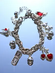 Renaissance Vintage Bear Charm Bracelet, Y2K Cherry Charm Bracelet, Party Music Festival Disco Ball Charm Bracelet, Heart Bracelet, Alloy Chain Bracelet