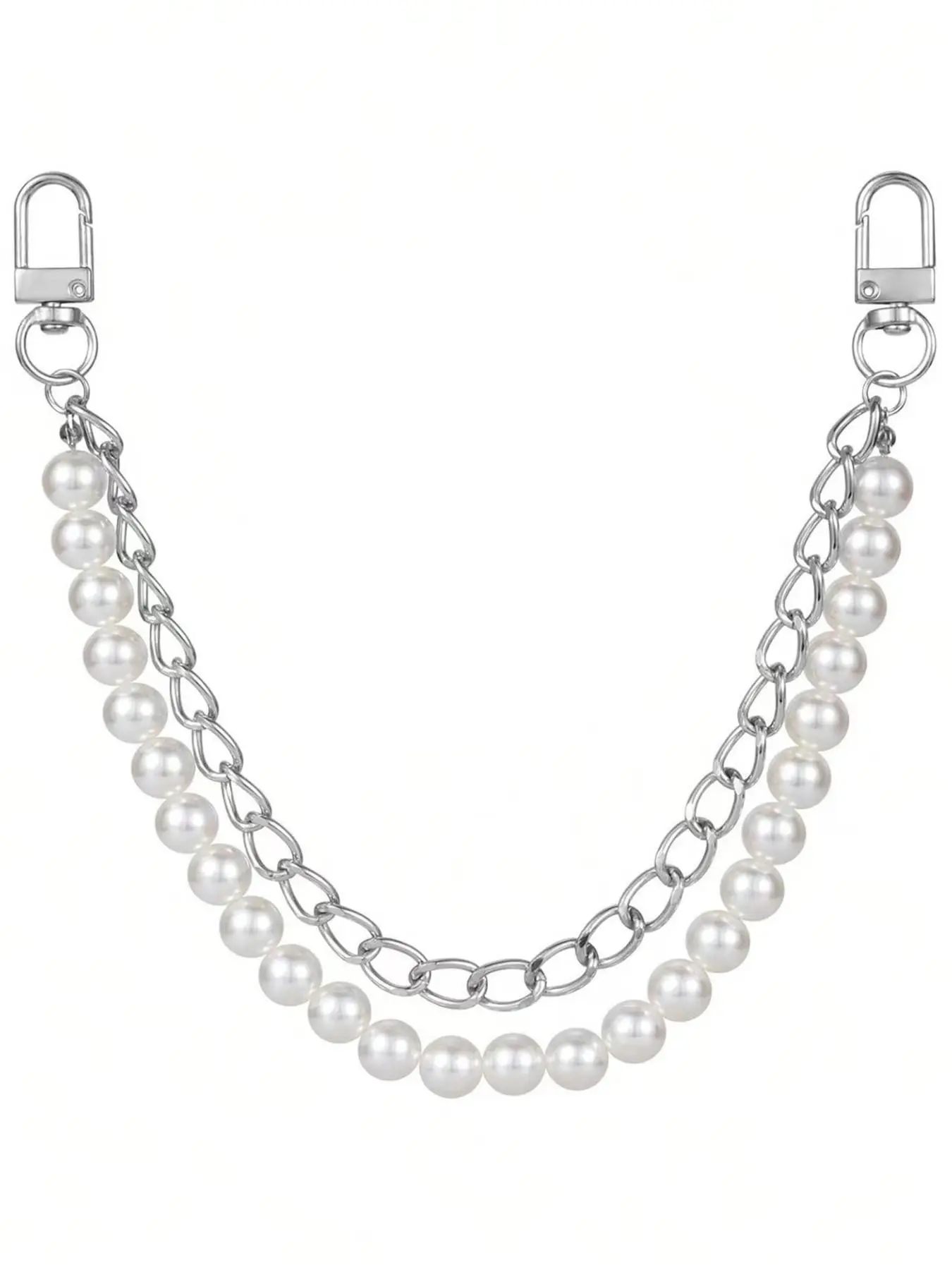 Pearl decorative shoulder strap with chain decoration, versatile bag chain, double-layer chain design, lightweight and easy to carry, travel accessory, bag hanging decoration, Purse Accessories, Handbag Accessory, Accessories For Bags