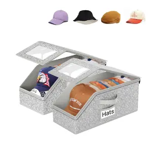 2 Pack Stackable Baseball Cap Storage Box with Dustproof Clear Window, Holds Up to 48 Hats, Foldable Cardboard Hat Organizer for Closet & Wardrobe Storage #dealsforyoudays
